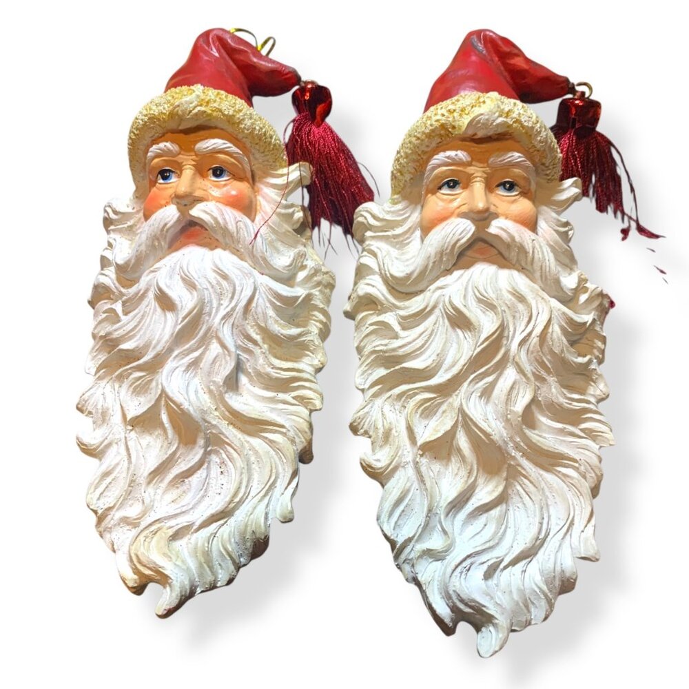 Vintage Old World Santa Claus St. Nikolas Ornaments x 2 White Long Beard 6" Long